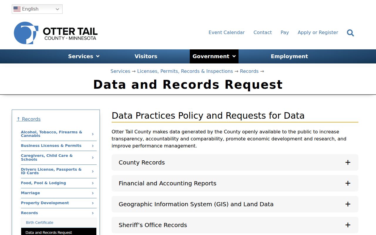 Otter Tail County data request instructions for warrant record access