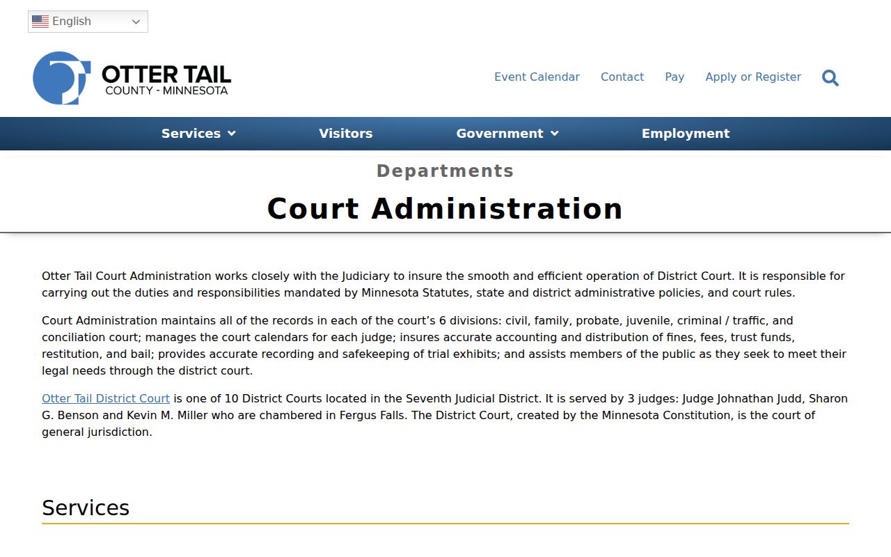 Otter Tail County Court Administration office that holds district court files behind a city warrant