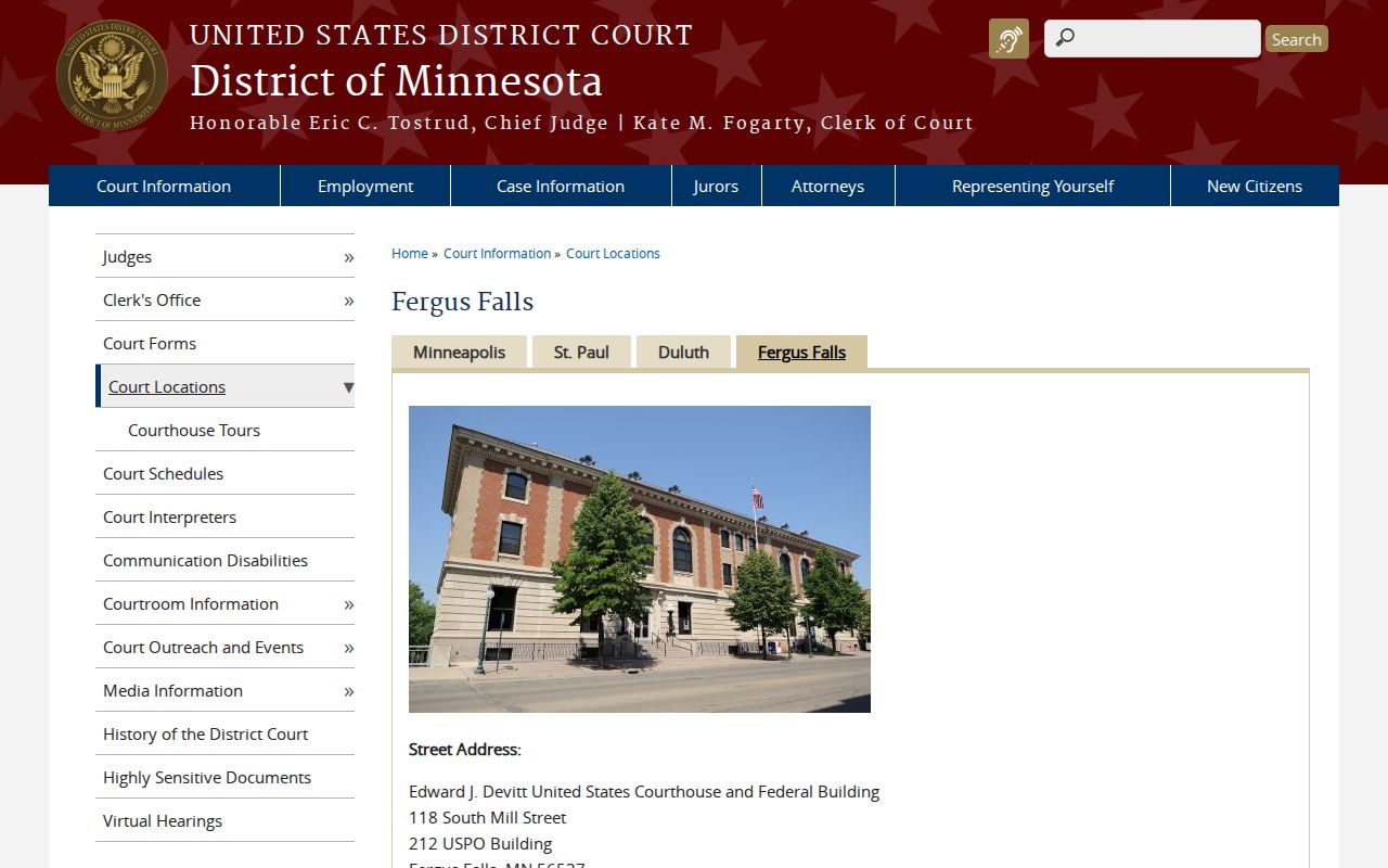Federal courthouse in Fergus Falls, Minnesota, which handles federal warrants separately from the Otter Tail County warrant list