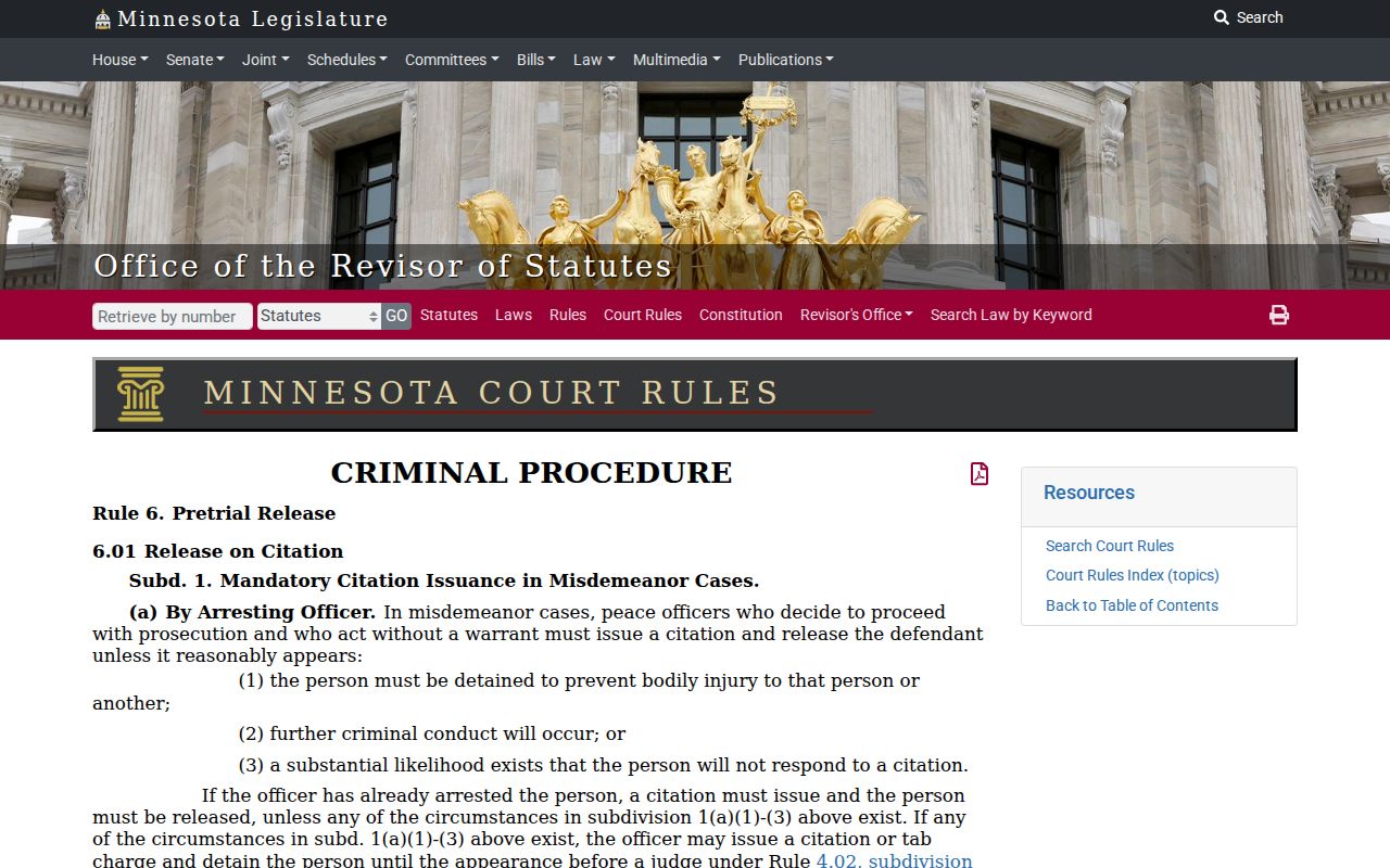 Minnesota criminal procedure rule 6 citation text warning of an Otter Tail County traffic warrant
