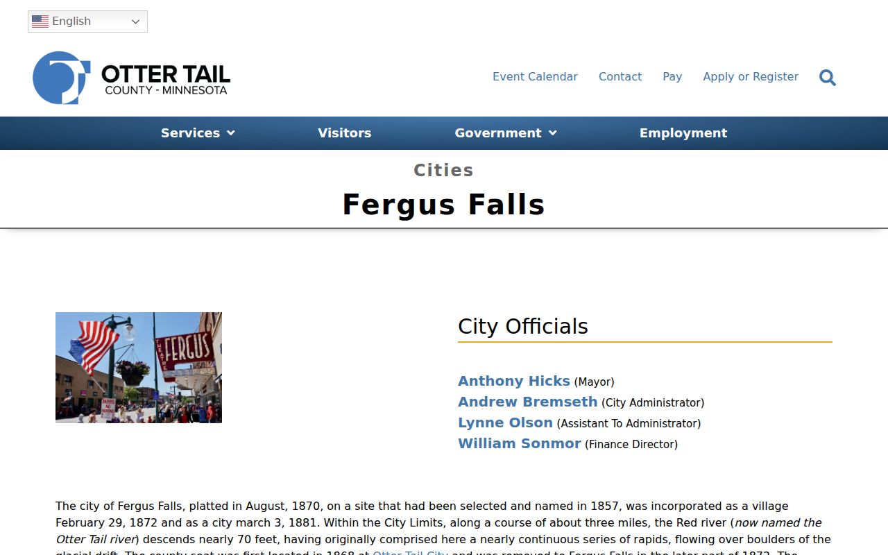 Fergus Falls city profile image showing the Otter Tail County seat where courthouse and jail warrant records are held