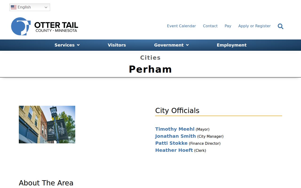 Perham city profile image showing the community served by the Perham police and the Otter Tail County warrant list
